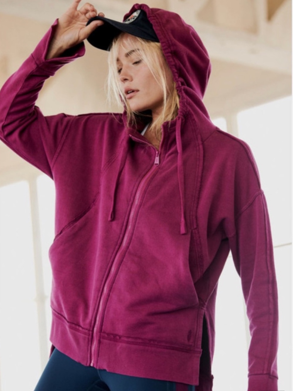 FP Movement Only One Zip Up Hoodie Magenta Fuschia 100% Cotton Free People